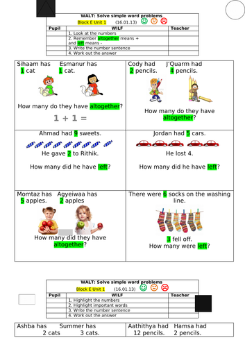 Year 1 Simple maths problems