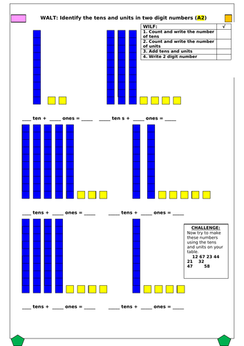 Identify the tens and units in two digit numbers