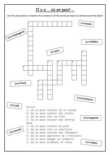 KS3 French - Ma Ville - Places in the town puzzle using 'où on peut'