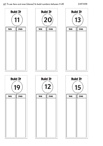 Year 1 Build It Numbers up to 20 - Cut and stick activity