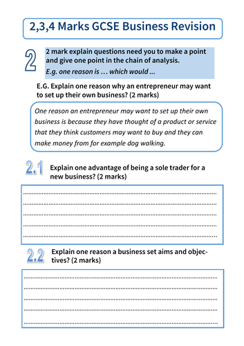 AQA GCSE Business 9-1 REVISION guide for 2,3,4 mark questions