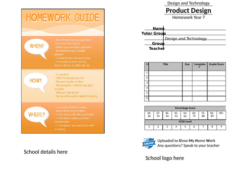 FREE Year7 homework booklet Design Technology