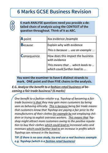 AQA GCSE Business 9-1 Exam Structure 6 Mark Questions