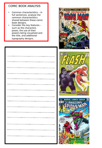 Comic book analysis and Design worksheets.