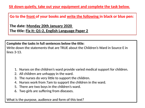 English Language, Paper 2 Lessons: Reading Section