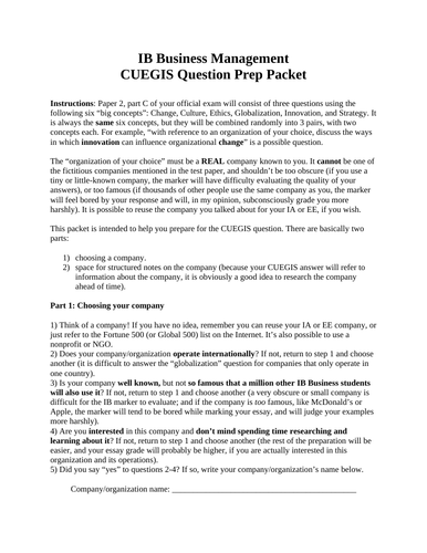 IB Business: CUEGIS Question Work Packet