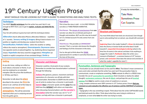 Revision Resource - Unseen 19th Century Prose CCEA ENGLISH LITERATURE GCSE UNIT 1