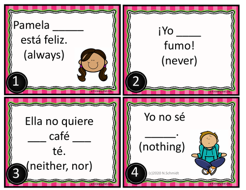 Spanish Negatives And Affirmatives Task Cards Negativos Y Afirmativos Teaching Resources