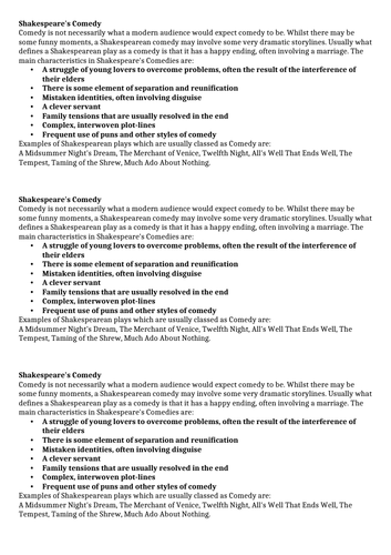 Twelfth Night- Scheme of work