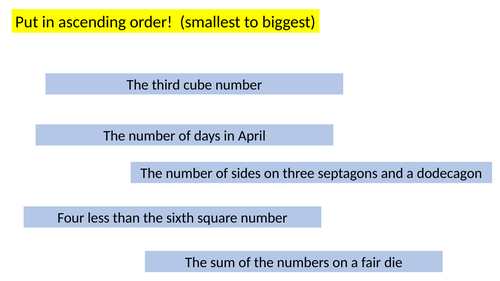 Put in order starter - mix of topics