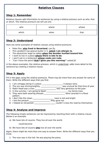 Relative Clauses - Worksheet