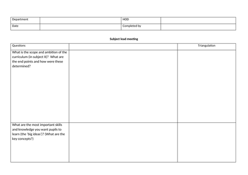 Head of department meeting template Deep dive - department review questions new Ofsted