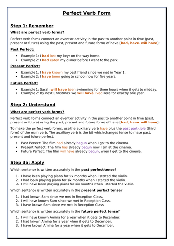 Perfect Verb Form Worksheet | Teaching Resources