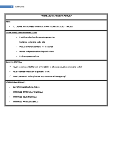 Drama Lesson Using Script and MP3 Clip as stimulus