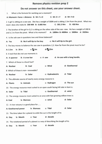Multiple choice KS 3 physics quiz 2