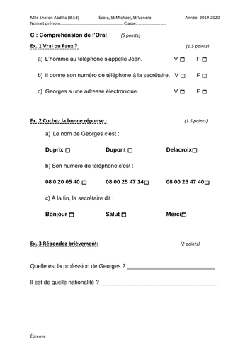 Listening Comprehension: Comprehension de l'orale (A1)