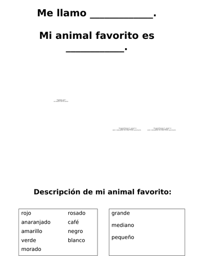 Spanish Favorite Animal Worksheet Mi Animal Favorito Teaching Resources