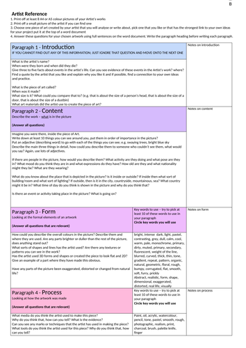 Writing frame for critical analysis of a piece of Art - HIGHER