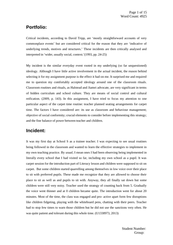 PGCE  assignment, Critical Thinking, Critical Incident Analysis