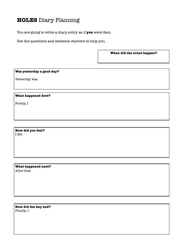 Y6 HOLES DIARY WRITING PLANNING DIFFERENTIATED