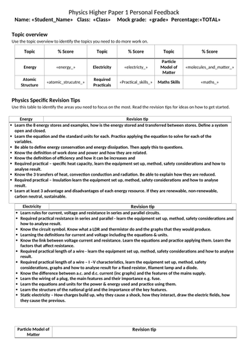 AQA Physics GCES QLA and mail merge feedback