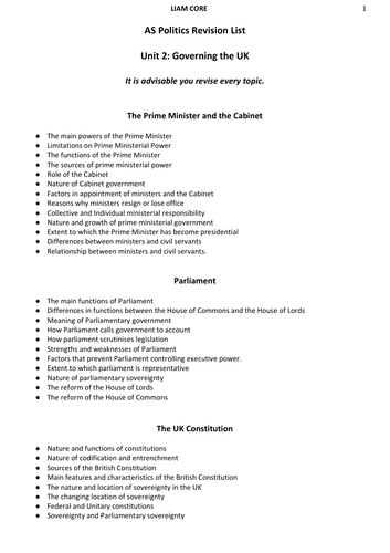 Government and Politics: Unit 2 Revision Booklet