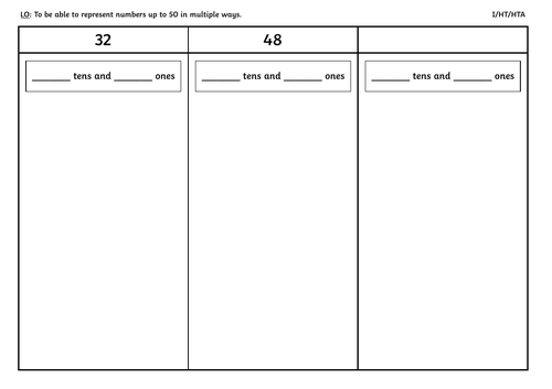 Year 1 Representing Numbers to 50 Differentiated Sheets