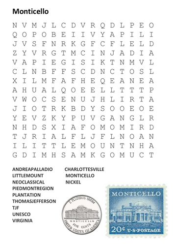 Monticello Word Search