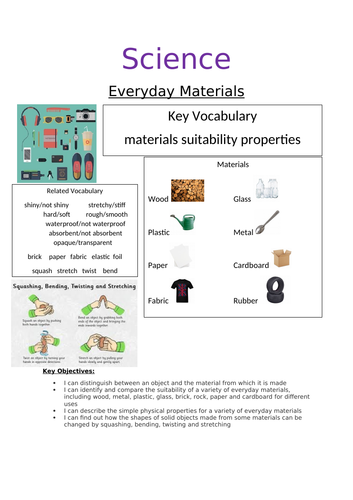 Science Year 2 Everyday Materials Booklet COVID19