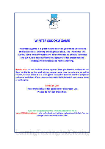 WINTER SUDOKU GAME