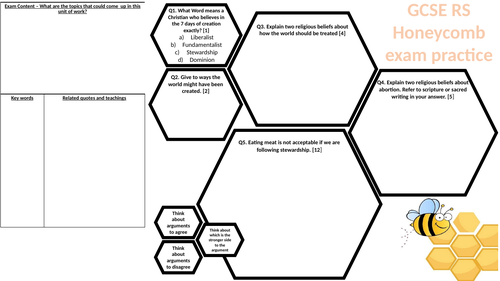 AQA RS Exam practice planning Honeycomb sheet for religion and Life