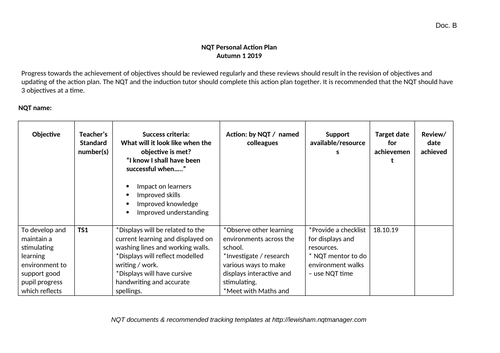 Example NQT action plan