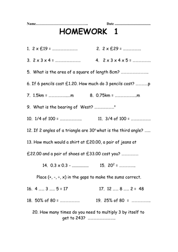 Maths Homework sheets for Year 5 | Teaching Resources