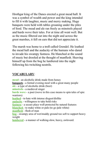 Beowulf 1/4 - Writing - Text Analyis