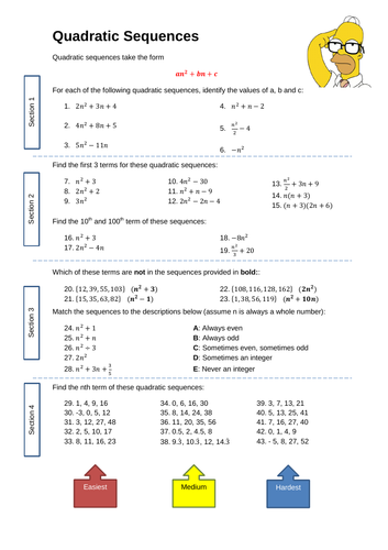 Quadratic Sequences | Teaching Resources