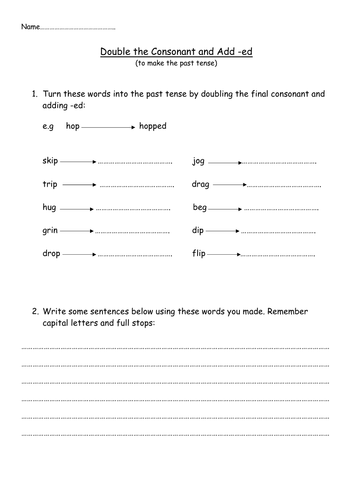 Double The Final Consonant And Add Ed Input And Worksheet To Make The Past Tense Teaching Resources