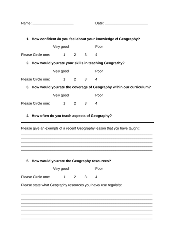 Geography Staff Audit/ Questionaire.
