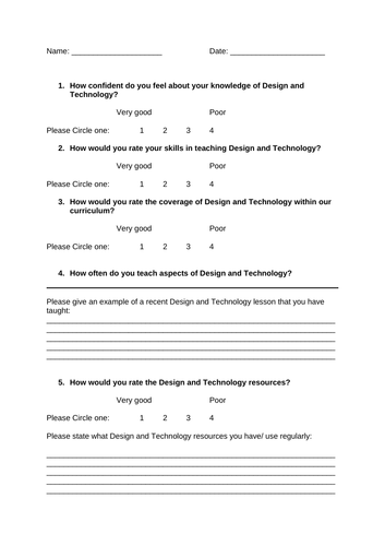 Design and Technology staff audit/ questionaire