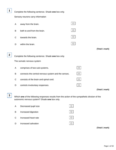 AQA A-level Psychology Biopsychology Questions