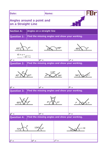 Angles on a Straight Line/Around a Point - Worksheet