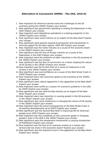 CIE Alternative to Coursework USA Past Papers Qs (65+) Editable