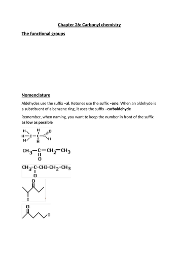 A-level Chemistry Carbonyl Chemistry powerpoint and work booklet for students