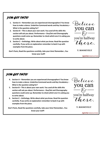 'You Got This' Cards for GCSE Dance