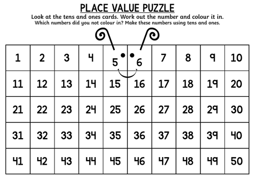 Place Value Puzzle Numbers up to 50