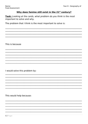 Geography - Famine Lesson and Assessment