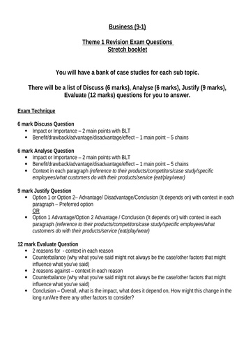 GCSE Business (9-1) Bank of 6,9,12 mark Questions