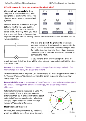 KS3 Electricity and Magnetism unit topic revision booklet