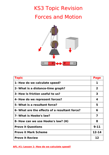 KS3 Forces and Motion unit topic revision booklet