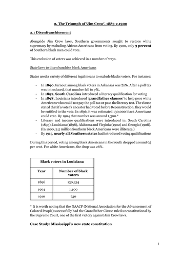 Edexcel A Level History: 39.1 Jim Crow and disenfranchisement