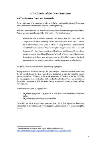 Edexcel A Level History: 39.1 Jim Crow and the Supreme Court
